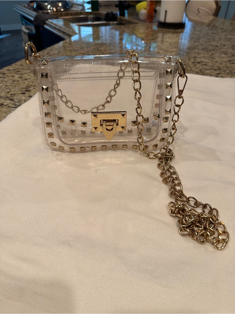 Clear Studded Crossbody Bag with Gold Chain